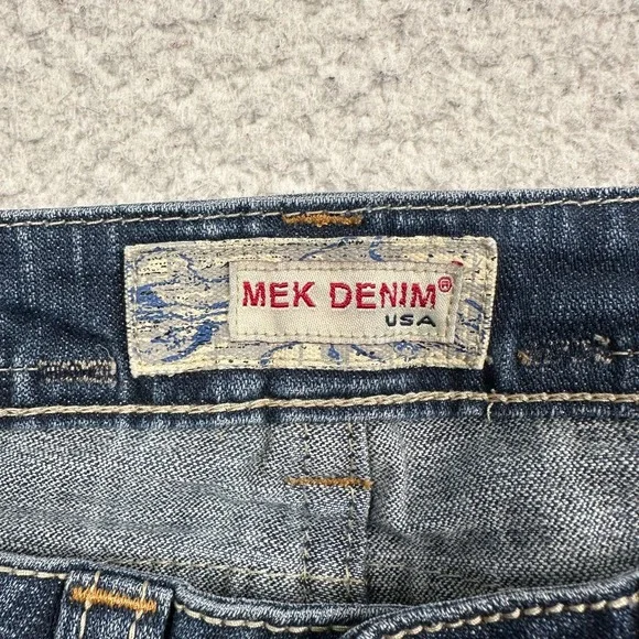 Mek Denim Jeans Womens 27x34 Oldham Bootcut Distressed Flap Pockets Stretch Blue - Picture 13 of 13